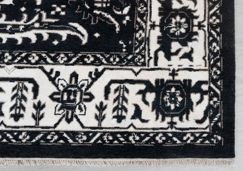 9x12 Black White Floral High Quality Modern Turkish Wool Silk Oushak Design Hand Knotted Hand Spun Wool Rug #SE-135