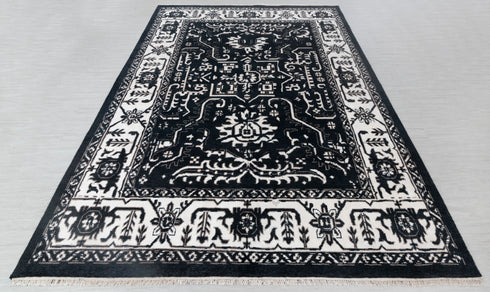 9x12 Black White Floral High Quality Modern Turkish Wool Silk Oushak Design Hand Knotted Hand Spun Wool Rug #SE-135