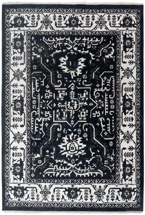 9x12 Black White Floral High Quality Modern Turkish Wool Silk Oushak Design Hand Knotted Hand Spun Wool Rug #SE-135
