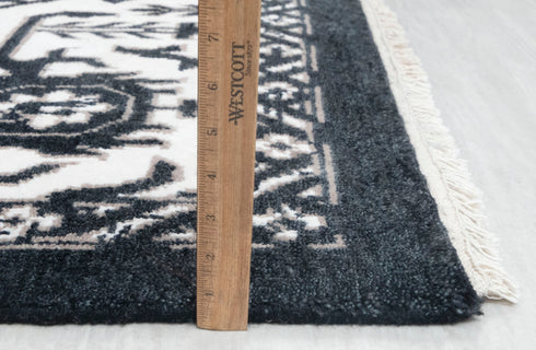 9x12 Black White Floral High Quality Modern Turkish Wool Silk Oushak Design Hand Knotted Hand Spun Wool Rug #SE-135