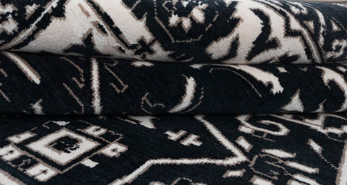 9x12 Black White Floral High Quality Modern Turkish Wool Silk Oushak Design Hand Knotted Hand Spun Wool Rug #SE-135