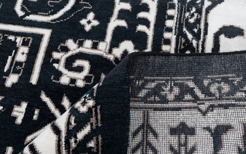 9x12 Black White Floral High Quality Modern Turkish Wool Silk Oushak Design Hand Knotted Hand Spun Wool Rug #SE-135