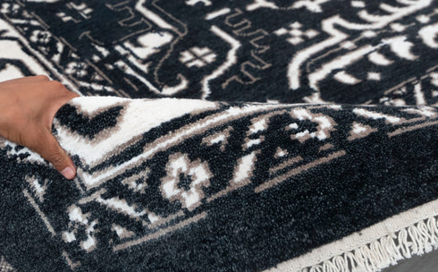 9x12 Black White Floral High Quality Modern Turkish Wool Silk Oushak Design Hand Knotted Hand Spun Wool Rug #SE-135