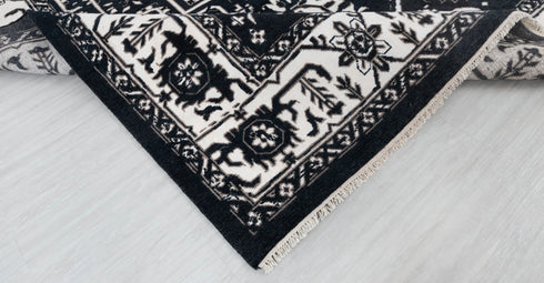 9x12 Black White Floral High Quality Modern Turkish Wool Silk Oushak Design Hand Knotted Hand Spun Wool Rug #SE-135