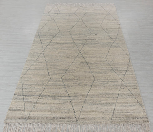 Moroccan Wool Ivory Beige Beni Ourain Hand Knotted Rug, No Wool Shedding-#1805-6x9