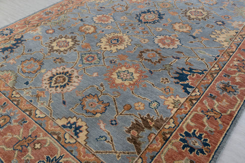 9x12 Blue Gray Rust Modern Classic Oushak Style Hand Knotted Area Rug#3306
