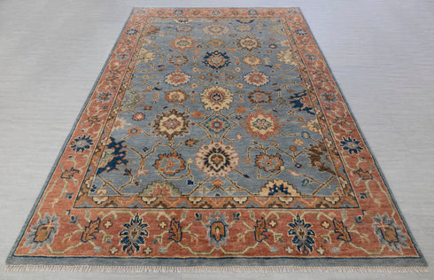 9x12 Blue Gray Rust Modern Classic Oushak Style Hand Knotted Area Rug#3306