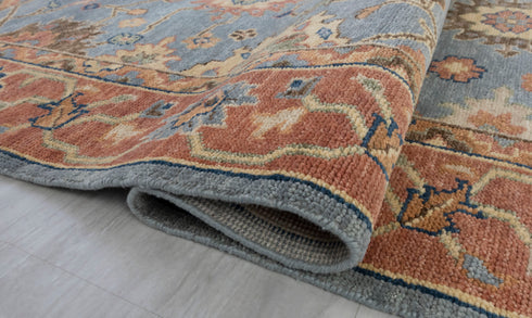 9x12 Blue Gray Rust Modern Classic Oushak Style Hand Knotted Area Rug#3306