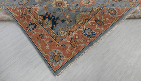 9x12 Blue Gray Rust Modern Classic Oushak Style Hand Knotted Area Rug#3306