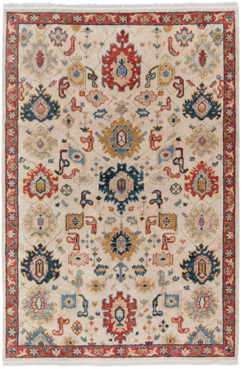 8x10 Beige Red Soft Shiny look Persian Style  Designer Oushak Turkish Design Hand Knotted Hand Spun Wool Rug #SE-138