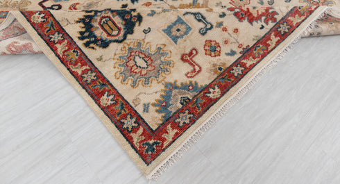 8x10 Beige Red Soft Shiny look Persian Style  Designer Oushak Turkish Design Hand Knotted Hand Spun Wool Rug #SE-138