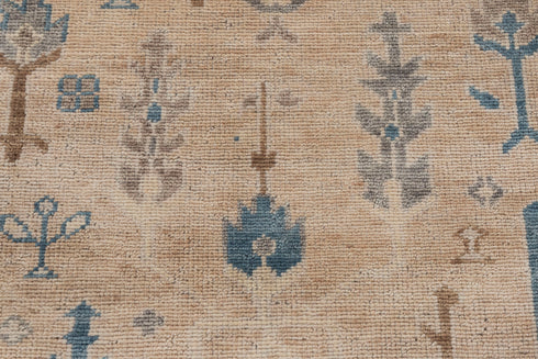 9x12 Tan Blue Washable Rug Modern Turkish Wool Oushak Design Hand Knotted Hand Spun Wool Rug #SE-137