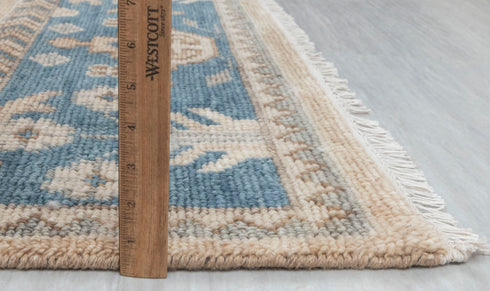 9x12 Tan Blue Washable Rug Modern Turkish Wool Oushak Design Hand Knotted Hand Spun Wool Rug #SE-137