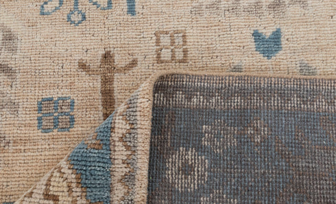 9x12 Tan Blue Washable Rug Modern Turkish Wool Oushak Design Hand Knotted Hand Spun Wool Rug #SE-137