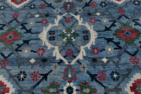 9x12 Blue Floral Modern Oushak Living Room Rug 100% Handknotted Soft Wool Rug #Se-105