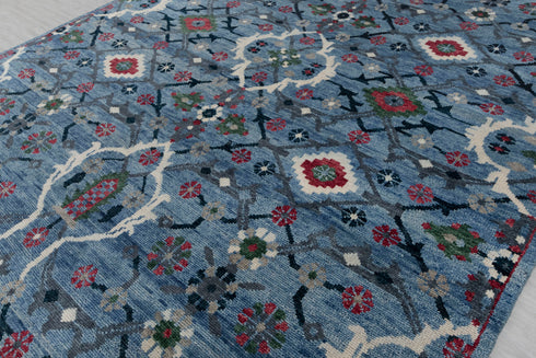 9x12 Blue Floral Modern Oushak Living Room Rug 100% Handknotted Soft Wool Rug #Se-105