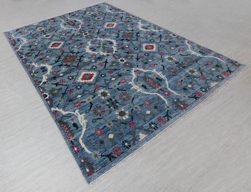 9x12 Blue Floral Modern Oushak Living Room Rug 100% Handknotted Soft Wool Rug #Se-105