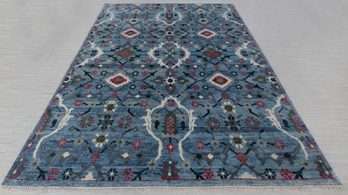 9x12 Blue Floral Modern Oushak Living Room Rug 100% Handknotted Soft Wool Rug #Se-105