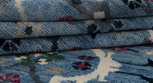 9x12 Blue Floral Modern Oushak Living Room Rug 100% Handknotted Soft Wool Rug #Se-105