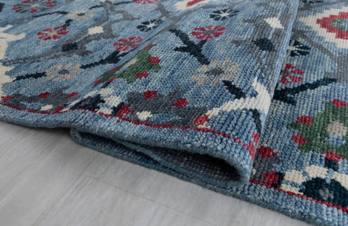 9x12 Blue Floral Modern Oushak Living Room Rug 100% Handknotted Soft Wool Rug #Se-105