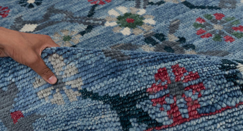 9x12 Blue Floral Modern Oushak Living Room Rug 100% Handknotted Soft Wool Rug #Se-105