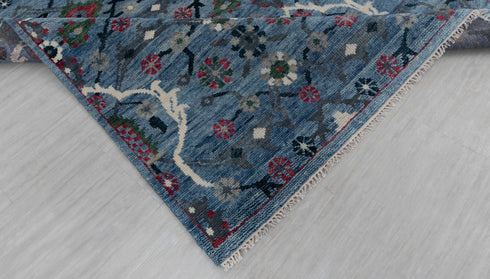 9x12 Blue Floral Modern Oushak Living Room Rug 100% Handknotted Soft Wool Rug #Se-105