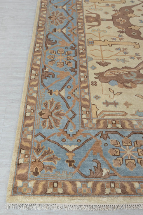 9x12 Blue Cream Pastel Oushak Hand Knotted 100% Wool Rug #Se-104(275x365 Cms.)