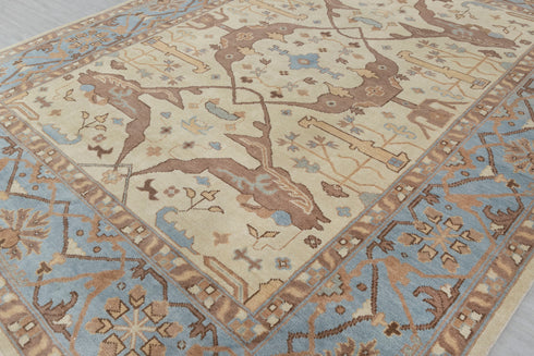 9x12 Blue Cream Pastel Oushak Hand Knotted 100% Wool Rug #Se-104(275x365 Cms.)