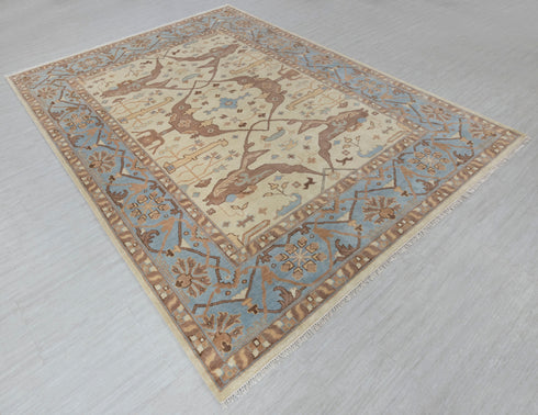 9x12 Blue Cream Pastel Oushak Hand Knotted 100% Wool Rug #Se-104(275x365 Cms.)