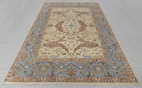 9x12 Blue Cream Pastel Oushak Hand Knotted 100% Wool Rug #Se-104(275x365 Cms.)