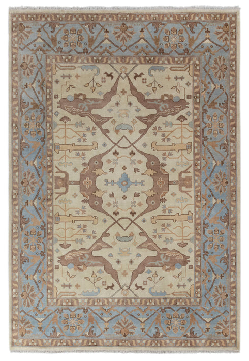 9x12 Blue Cream Pastel Oushak Hand Knotted 100% Wool Rug #Se-104(275x365 Cms.)