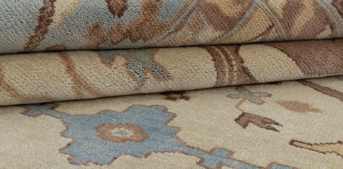 9x12 Blue Cream Pastel Oushak Hand Knotted 100% Wool Rug #Se-104(275x365 Cms.)