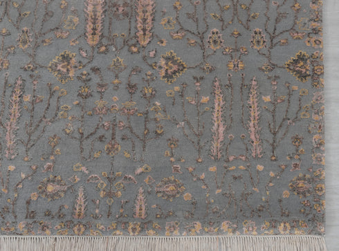 4x6 Rug Tree of Life D.Grey Pine Garden Design Rug Modern Handmade Wool & Silk Rug, #1648