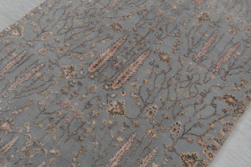 4x6 Rug Tree of Life D.Grey Pine Garden Design Rug Modern Handmade Wool & Silk Rug, #1648