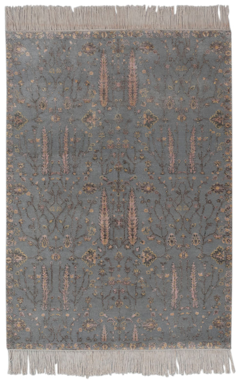 4x6 Rug Tree of Life D.Grey Pine Garden Design Rug Modern Handmade Wool & Silk Rug, #1648