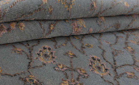 4x6 Rug Tree of Life D.Grey Pine Garden Design Rug Modern Handmade Wool & Silk Rug, #1648