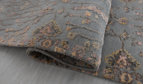 4x6 Rug Tree of Life D.Grey Pine Garden Design Rug Modern Handmade Wool & Silk Rug, #1648