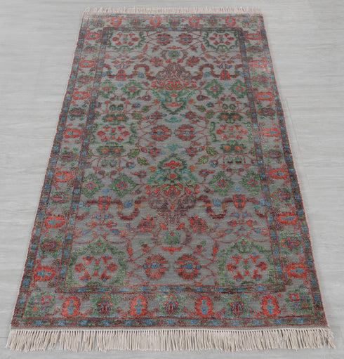 3x5 Rug Transitional Garden Design Rug Modern Handmade Wool & Silk Rug, #712-A,B(90x150 Cms.)