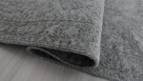 2.6x10 Ft. Charcoal Grey Classic Persian Rug Transitional Modern Rug Wool & Silk Rug 2012-A,B